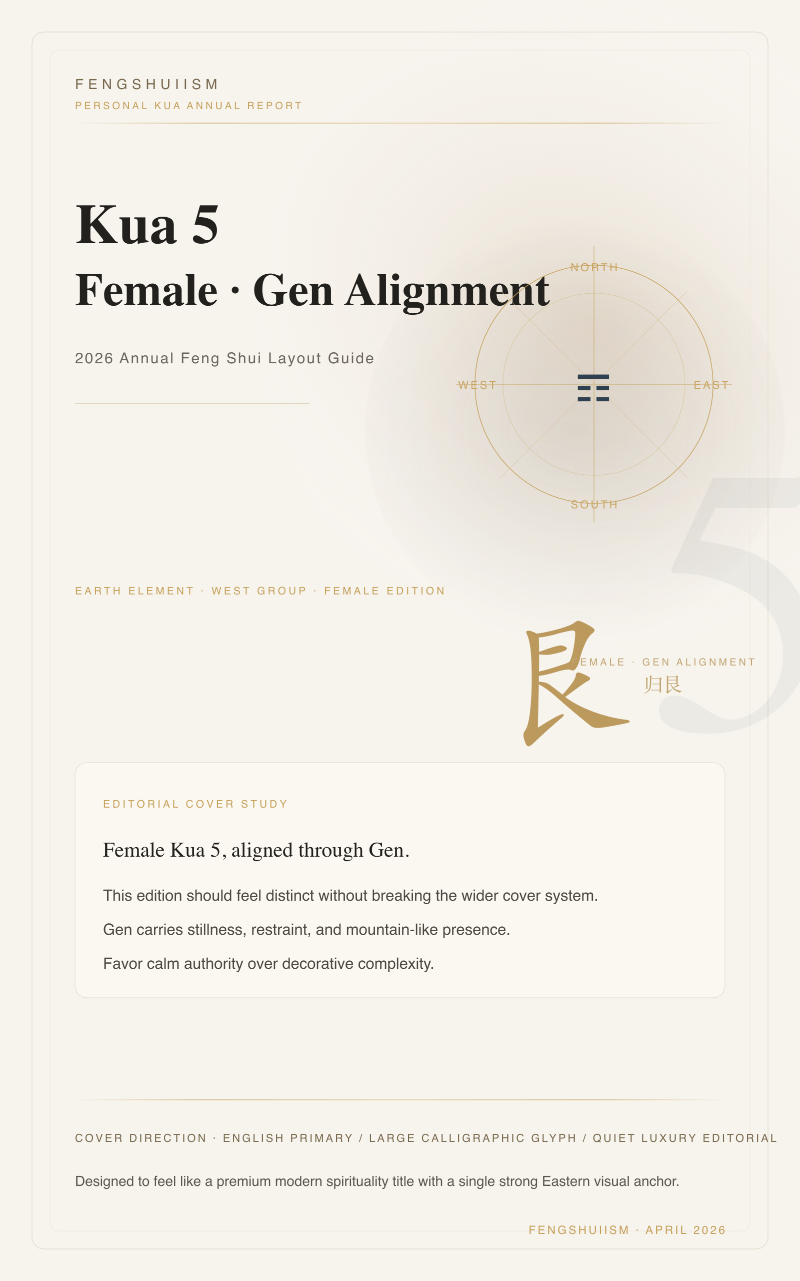 Kua 5 Female (Gen) · 2026 Personal Feng Shui Layout Guide